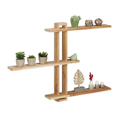 Afbeelding van Relaxdays wandrek hout decoratief muurrek met 3 planken keuken woonkamer zwevend