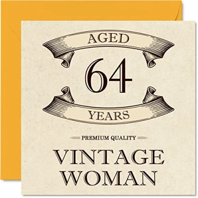 Afbeelding van Vintage verjaardagskaarten 64 jaar voor vrouwen Grappige verjaardagskaart mama, zus, vrouw, vriendin, oma, tante, 145 mm x mm, wenskaart vrouwen,