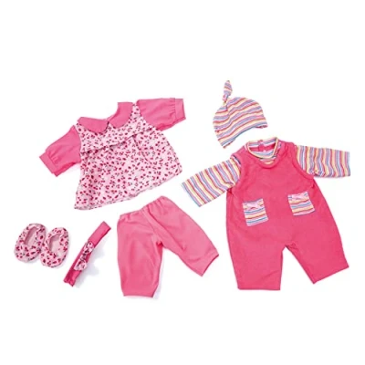 Afbeelding van Bayer Design 84619AA Poppenkleding 40 46 cm, poppenaccessoires, jurk, pantarobe, broek, overall, muts, hoofdband, schoenen