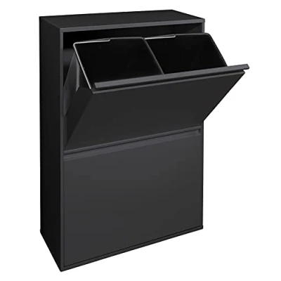 Afbeelding van Arregui Vuilnisemmer van staal met 4 emmers, gerecycled meubilair, x 17 l (68 l), zwart, 90,5 58,5 24,5 cm