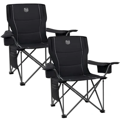 Afbeelding van TIMBER RIDGE Campingstoelen voor volwassenen, 200 kg capaciteit, 2 stuks, met armleuningen, extra grote gevoerde outdoorstoelen, bekerhouder en zijvak, tuin, vissen, tuin