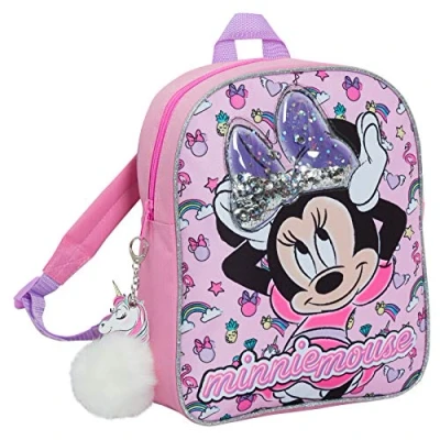 Afbeelding van Disney Minnie Mouse Rugzak met glitterstrik voor kinderen, school, peuter, lunchtas, kinderrugzak, Roze,