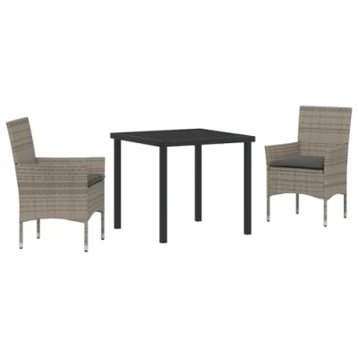 Afbeelding van vidaXL 3 delige Tuin Eetset met Kussens Grijs Poly Rattan