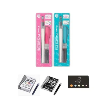 Afbeelding van Set van 2 Parallel Pen: 3,0 mm + 4,5 6 zwarte patronen 12 verschillende kleuren 1 zelfklevende index Blumie (roze turquoise)