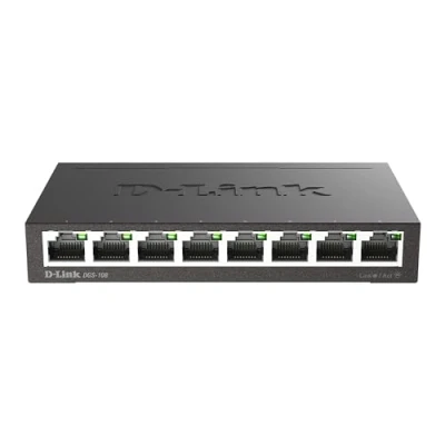 Afbeelding van D Link DGS 108 Gigabit Switch, 8 poorten, metaal, 10/100/1000 Mbps, ideaal voor het delen van verbindingen en thuisnetwerken