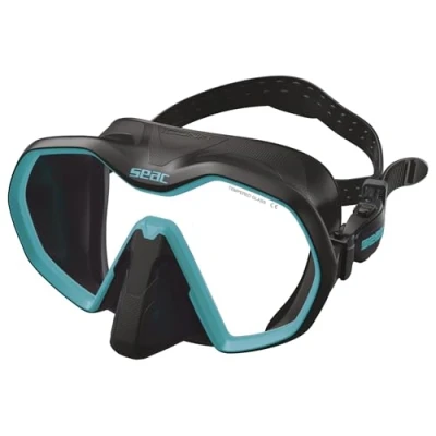 Afbeelding van Seac Icoon, mono kristalmasker, frameloos, 100% Made in Italy, voor duiken, zwart/tiffany, standaard