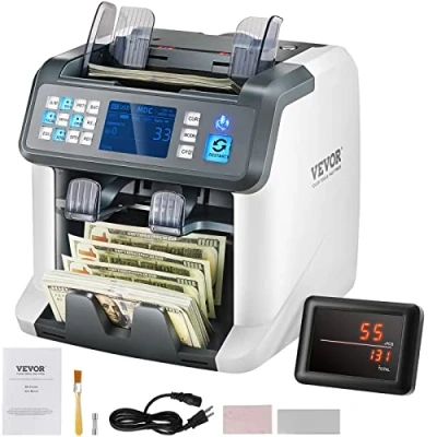 Image de VEVOR Compteuse de Billets Mélangés, 2CIS, SN, UV, IR, MG, DD, Machine à Compter Les Détecteur Faux Multi devises, Connexion Disponible l&#039;Imprimante, pour Banque Station Service