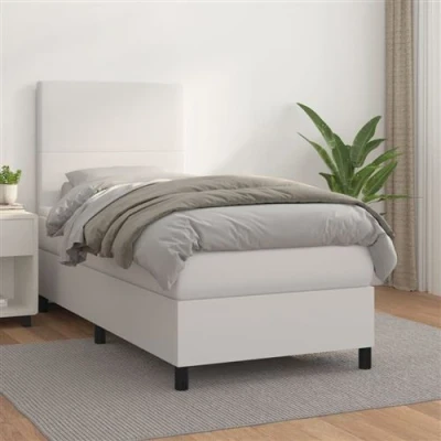 Image de vidaXL Sommier à lattes de lit avec matelas Blanc 90x190 cm Similicuir