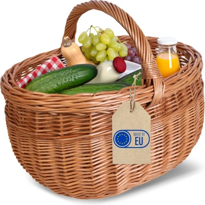 Afbeelding van Creative Home Grote picknickmand, rieten mand met handvat, 43 x 33 36 cm, groot en licht, natuurlijk bruin, handgevlochten, universeel