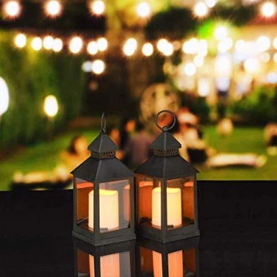 Afbeelding van Relaxdays led lantaarn set van 2 vlameffect sfeerverlichting windlicht zwart