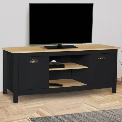 Afbeelding van Meuble TV ISIS bois et noir 113 cm