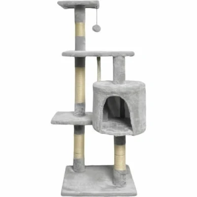 Afbeelding van PALOMA Grijze kattenboom 40 x 114 cm 3 platforms, 1 touw, nis, krabpalen