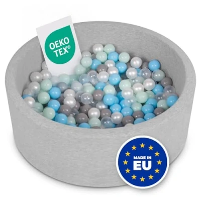 Afbeelding van Selonis Ballenbad 90 x 30 cm, met 300 ronde ballen van schuimrubber voor baby&#039;s en kinderen, lichtgrijs: parelmoer, grijs, transparant, babyblauw, mintgroen