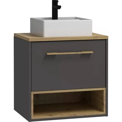 Afbeelding van Vente unique Hangend badkamermeubel antraciet met wastafel 60 cm YANGRA L x H 57 D 46