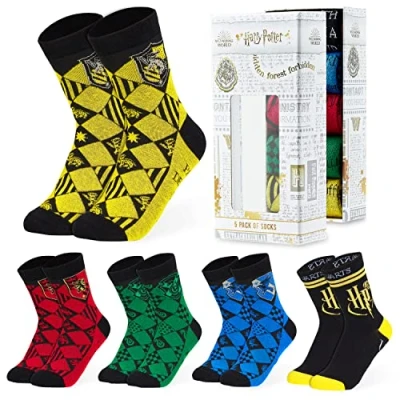 Afbeelding van HARRY POTTER Accessoires, kindersokken, Eén maat 36 40, 5 stuks fantasiesokken, Hogwarts huizen, cadeau idee voor Kerstmis, verjaardag, jongens, meerkleurig, maat, Meerkleurig