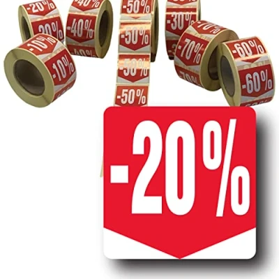 Afbeelding van Affichesstore 30282 rol met 500 zelfklevende etiketten, 20% vierkant formaat 35 x mm glanzend zelfklevend sticker korting percentage