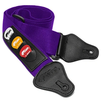 Afbeelding van TIGER STP4 PU gitaarband met plectrumhouder, paars