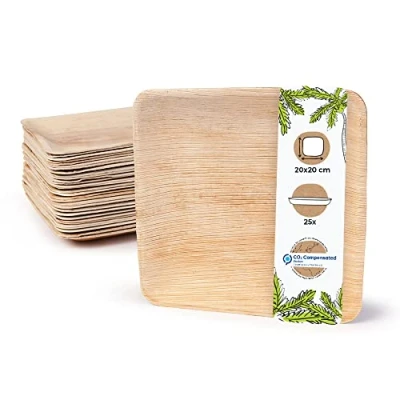 Afbeelding van GREENBOX Palmware Premium palmblad servies, 25 rechthoekige palmbladborden, 20 x cm, biologisch afbreekbaar wegwerpservies, kleur