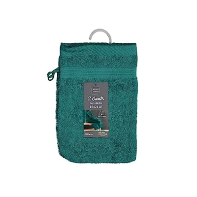 Afbeelding van douceur d&#039;intérieur, 2 washandjes (15 x 21 cm) tederheid smaragd, effen spons
