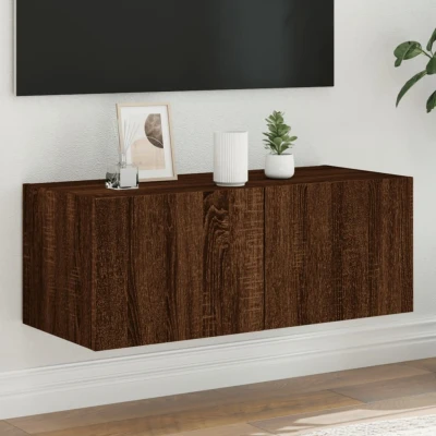 Afbeelding van Tv wandmeubel met LED verlichting 80x35x31 cm bruineikenkleurig