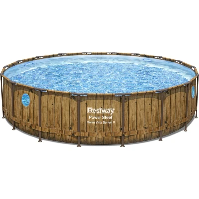 Afbeelding van Bestway Power Steel Swim Vista Opzetzwembad inclusief filterpomp en accessoires 549x122 cm Houtprint Rond