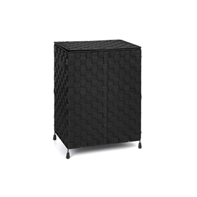 Afbeelding van ARPAN, wasmand met deksel en insteekhandgreep voor gemakkelijk dragen, praktische opbergdoos kleding, speelgoed, nylon metaal, zwart, B24,5 X H50,5 D35,5 cm