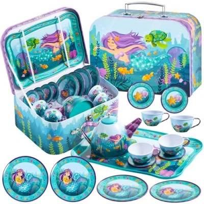 Afbeelding van JOYIN Theeservies van tin, kinderen, zeemeermin, voor thee en keuken kinderen