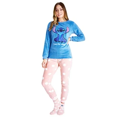 Afbeelding van Disney pyjama voor dames Fleece met bijpassende sokken, keuze uit Stitch, Micky, Minnie, Baby Yoda