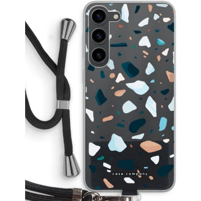 Afbeelding van Case Company® hoesje met Koord geschikt voor Samsung Galaxy S23 Plus Terrazzo N13 Telefoonhoesje Zwart Bescherming aan alle Kanten en Over de Schermrand
