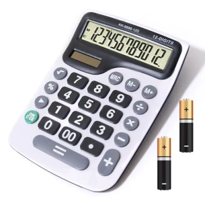 Afbeelding van YEBMoo 12 cijferige bureaurekenmachine met groot lcd display en gevoelige knop, dubbele zonne energie batterij, standaardfunctie voor bureau (YE8898)