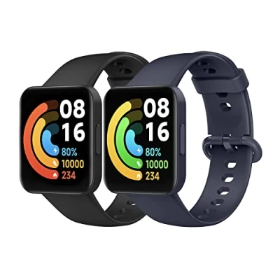 Afbeelding van MoKo 2 stuks armbanden compatibel met Redmi Watch Lite/Xiaomi Poco Watch, verstelbare reservearmband van zachte siliconen, zwart/nachtblauw