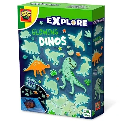 Afbeelding van SES Explore Glowing dino&#039;s glow in the dark 24 om te plakken met foam plakkers voor een mooi versierde slaapkamer