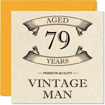 Afbeelding van Vintage verjaardagskaarten voor mannen 79 jaar Grappige verjaardagskaart opa, vader, echtgenoot, oom, broer, 145 mm x mm, wenskaart 79e verjaardag