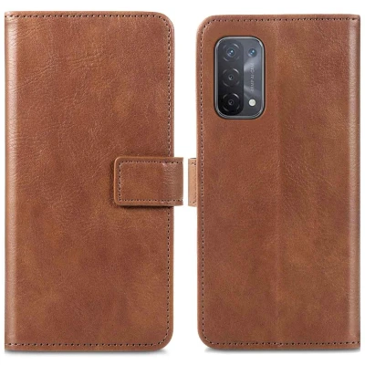 Afbeelding van iMoshion Hoesje Geschikt voor Oppo A74 (5G) / A54 Met Pasjeshouder Luxe Bookcase Bruin