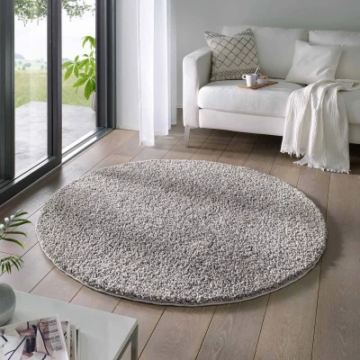 Afbeelding van Rond Tapijt/Vloerkleed Hoogpolig Effen Classic Grijs 120 Cm