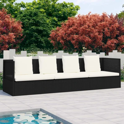 Afbeelding van Tuinbed met kussens poly rattan zwart