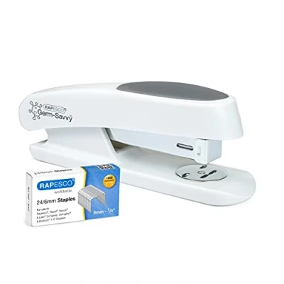 Afbeelding van Rapesco 1483 Germ Savvy antibacterieel, Eco Sting Ray halfband nietmachine met 1000 x nietjes 24/6 mm, zacht wit