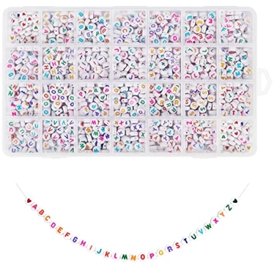 Afbeelding van Handi Stitch Wit Plastic A Z Alfabet Letter Kralen met Doos (1620 Pak) 7mm Ronde Kraal Kleurrijke Letters &amp; Kristal Draad DIY Sieraden Bedels Voor het Maken van Armbanden, Ketting en Hobby