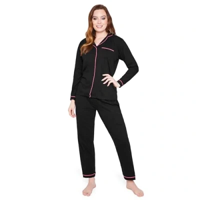 Afbeelding van Pyjama voor dames, winter, katoen, pyjamasets, knoopsluiting, voorkant, loungewear, nachtkleding, S XL, zwart.