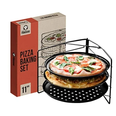 Afbeelding van Pizzablech â Rund Pizza Blech 3er Set antihaft gelochte Pizzapfanne aus Karbonstahl, 28 cm