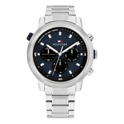 Afbeelding van Tommy Hilfiger TH1792104 Troy Heren Horloge Mineraalglas Staal Zilverkleurig 46 mm breed Quartz Vouw/Vlindersluiting 5 ATM (douchen)