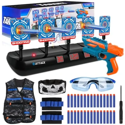 Afbeelding van BUOAZR Nerfdoel met 5 doelen, 3 modi, doel speelgoedpistool, tactisch vest, 30 dartschuim, elektronisch schietspel licht en geluidseffect, speelgoed voor jongens meisjes van jaar
