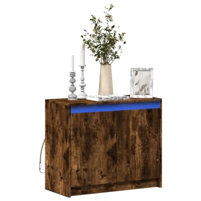 Afbeelding van Dressoir met LED 72x34x61 cm bewerkt hout gerookt eikenkleurig