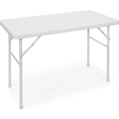 Afbeelding van Relaxdays tuintafel rotanlook opklapbare bijzettafel eettafel tuin campingtafel rond Wit, Rechthoekig