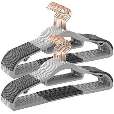 Afbeelding van SONGMICS Set van 30 kledinghangers, antislip plastic hangers, ruimtebesparende kleerhangers, 0,5 cm dik, 42 lang, 360 draaibare haak in roségoud, lichtgrijs en donkergrijs CRP020G01