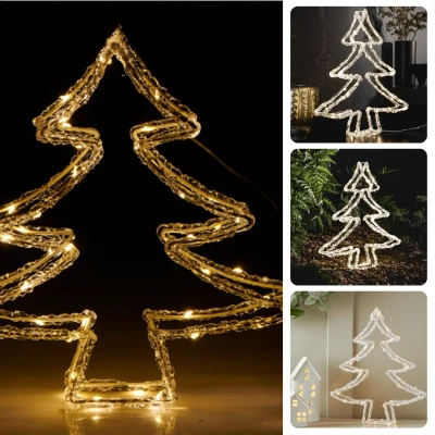 Afbeelding van Cheqo® Luxe Kerstboomfiguur 80 LED&#039;s Timer Op Batterijen Voor Binnen en Buiten Kerstverlichting Kerst Figuur Kerstlampjes Kerstversiering Lichtslinger Metalen Frame Energiezuinig