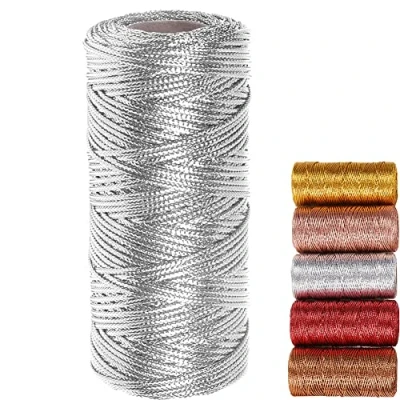 Afbeelding van Metalen koord, goudkleurig, decoratief, 100 m, gouddraad, Kerstmis, voor doe het zelf, handwerk, decoratie, knutselen, gevlochten, verpakking, geschenken, maken van sieraden, 1 rol