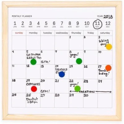 Afbeelding van Kikkerland Memobord Kalender 34,5 X 41,5 Cm Staal/hout Wit