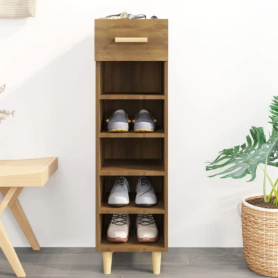 Afbeelding van Schoenenkast 30x35x105 cm bewerkt hout bruin eikenkleur