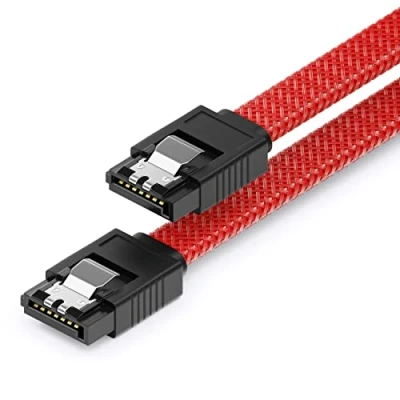 Afbeelding van deleyCON 60 cm SATA 3 nylon datakabels 6 Gbit/s III seriële ATA aansluitkabels voor moederbord en HDD SSD 2 L aansluitingen S recht rood